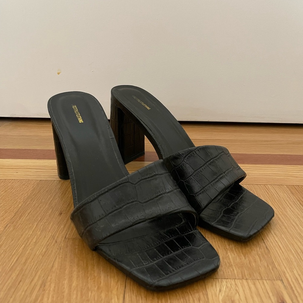 PLT Black Heeled Mules - Size 9